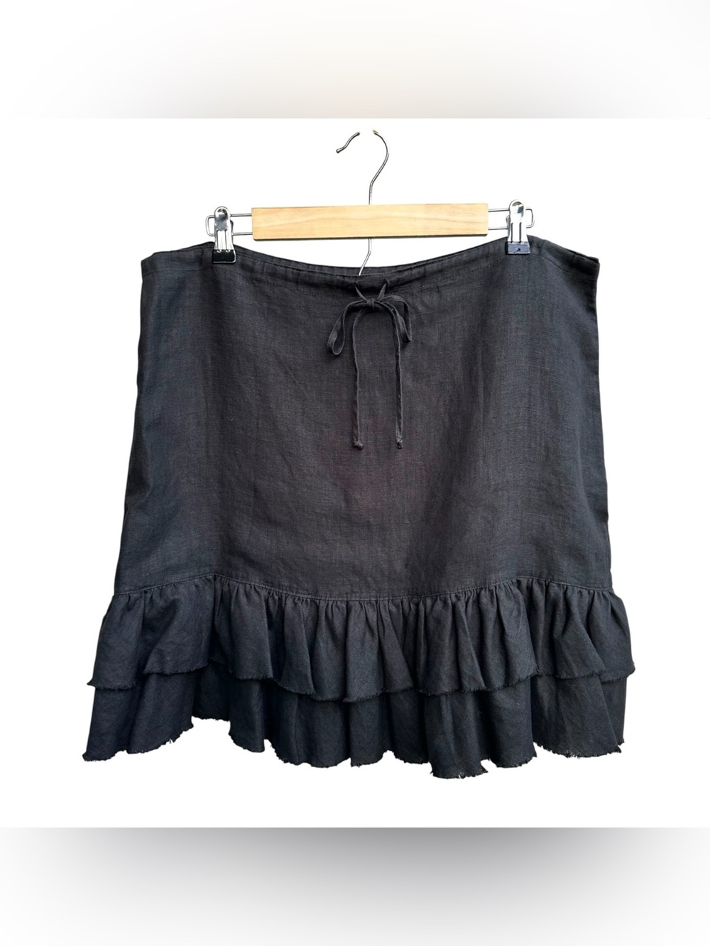 JUICY COUTURE Vintage Y2K Ruffled Hem Linen Midi Skirt in black